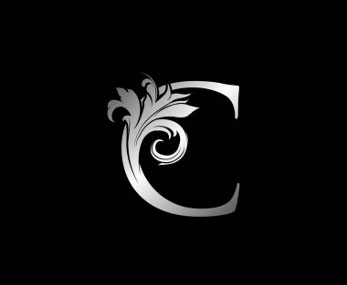 Butik, Mücevher, Güzellik Salonu, Kozmetik, Spa, Otel ve Restoran Logosu için Klas Yaprak Şekli Gümüş C Harfi Tasarımı Mükemmel.
