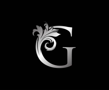 Butik, Mücevher, Güzellik Salonu, Kozmetik, Kaplıca, Otel ve Restoran Logosu için Klas Yaprak Şekli Gümüş G Harfi Tasarımı Mükemmel.
