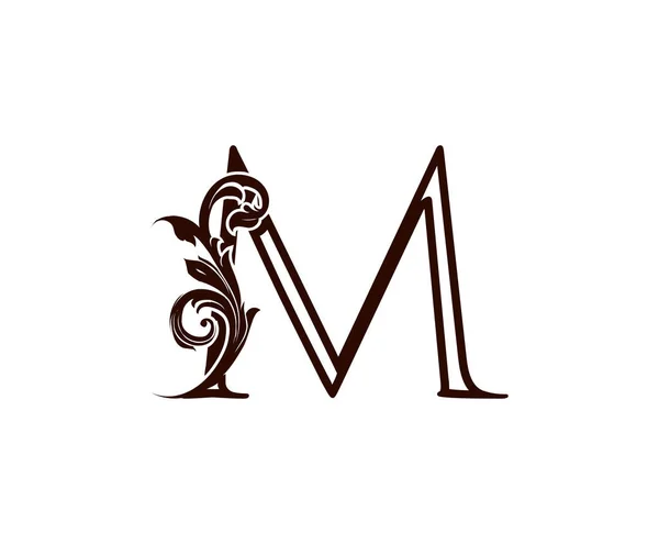 自然花草M豪华字母标志概念 字母表字体矢量设计模板中优雅的花卉造型 — 图库矢量图片