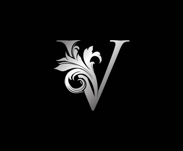 ブティック ジュエリー 美容室 化粧品 ホテル レストランのロゴに最適なシルバーV字型の葉のデザイン — ストックベクタ