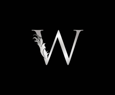 Lüks Mektup W Logo Gümüş Simge Vektörü, Klasik Tasarım Konsepti Harfli Yaprak.