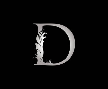 Lüks Baş Mektup D Logo Gümüş Simge Vektörü, Klasik Tasarım Konsepti Harfli Yaprak.