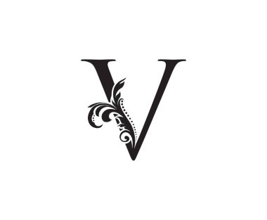 Lüks Mektup V Logo Simgesi Vektör Tasarımı Harfli Çiçek Yaprağı.