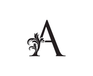 Harf A Monogram Lüks Logo simgesi, klasik tasarım konsepti harfli girdap Başlangıç için siyah renk, lüks iş yeri, otel, düğün servisi ve daha fazla marka kimliği.