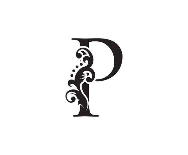 Plantilla Inicial Classic Vintage Swirl Logo Sello Letra — Vector de stock