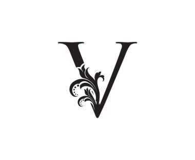V harfli Monogram Logo simgesi, klasik tasarım konsepti. Başlangıç için V harfli siyah renk, lüks iş yeri, otel, düğün servisi ve daha fazla marka kimliği..