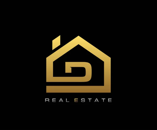 Golden House Logo Design Ikona Nieruchomości — Wektor stockowy