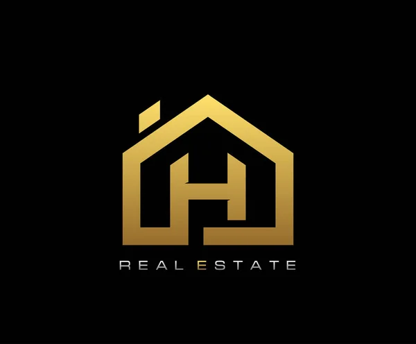 Golden House Logo Design Ícone Imobiliário — Vetor de Stock