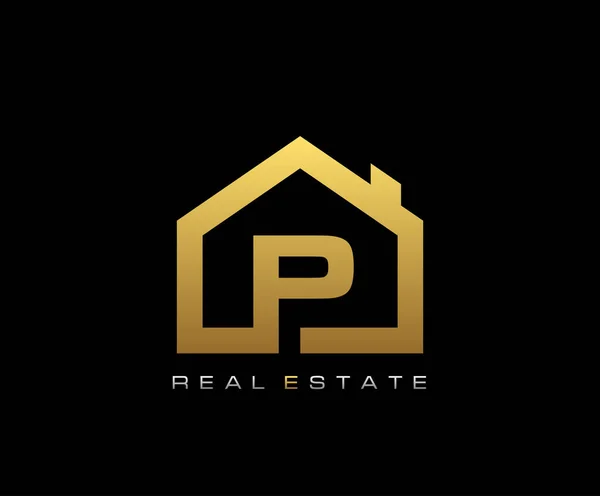 Golden House Logo Design Ícone Imobiliário — Vetor de Stock