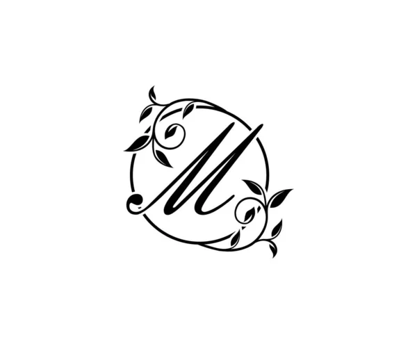 Floral Letter Swirl Logo Círculo Com Folhas Elegantes Forma Design — Vetor de Stock