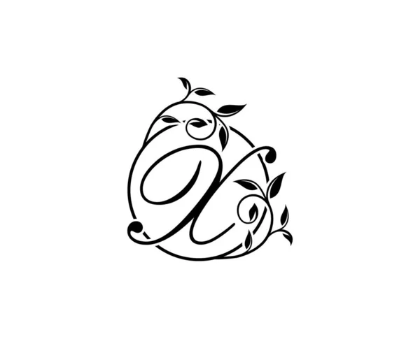 Bloemen Letter Swirl Logo Cirkel Met Stijlvolle Bladeren Vorm Ontwerp — Stockvector