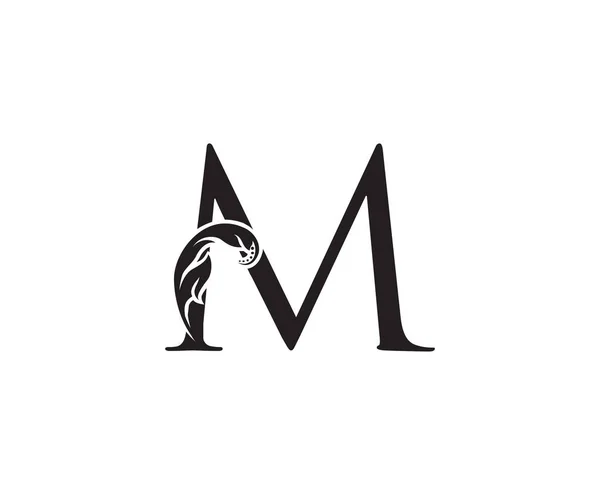 复古M字母标志 美容美发 化妆品 酒店及餐厅标志设计完美的黑色花卉信件 — 图库矢量图片