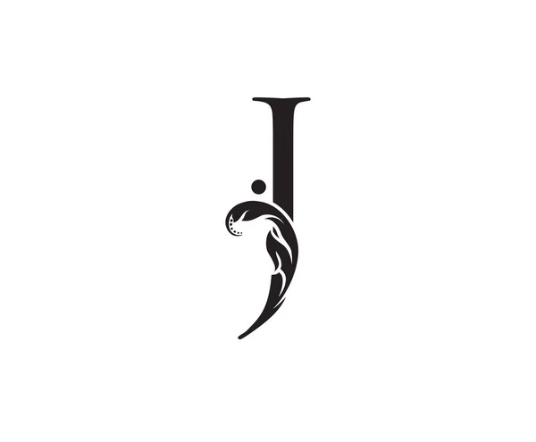 Logotipo Letra Vintage Carta Floral Preta Com Folhas Elegantes Design — Vetor de Stock