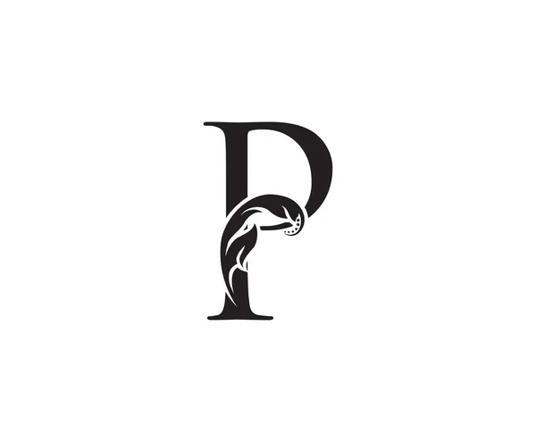 Logotipo Vintage Letra Carta Floral Negra Con Hojas Con Clase — Vector de stock