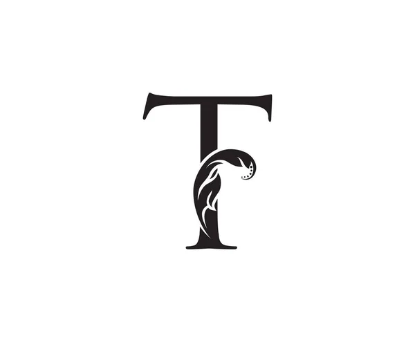 ヴィンテージTレターロゴ ブティック ジュエリー 美容室 化粧品 ホテル レストランのロゴに最適な黒花の手紙 — ストックベクタ