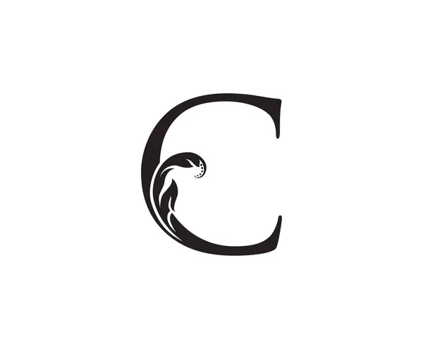 Logo Letra Vintage Carta Floral Negra Con Hojas Con Clase — Vector de stock