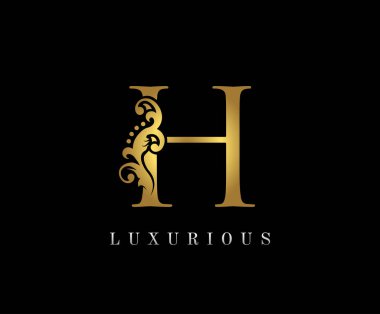 Altın H Lüks Logo Simgesi, Klasik Altın Harf Logosu Tasarımı.