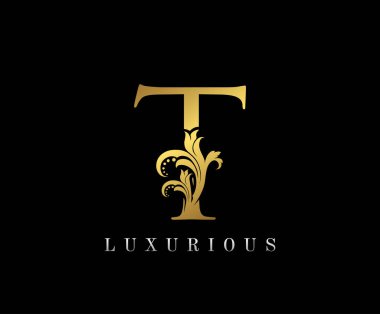 Zarif Altın Harf Çiçek logosu. Klasik süslemeli harf vektörü.