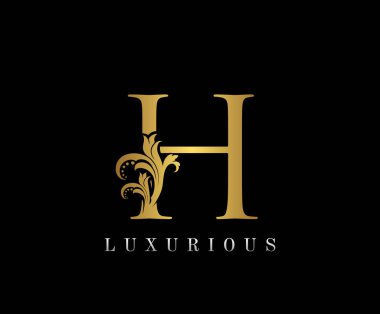 Zarif Altın H Harf Çiçek logosu. Klasik süslemeli harf vektörü.