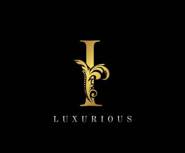 Zarif Altın Harf Çiçek logosu. Klasik süslemeli harf vektörü.