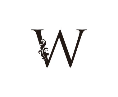 Eski W harfli logo. Butik, Mücevher, Güzellik Salonu, Kozmetik, Kaplıca, Otel ve Restoran Logosu için Klas Yaprak Şekli Siyah Mektup Tasarımı Mükemmel.