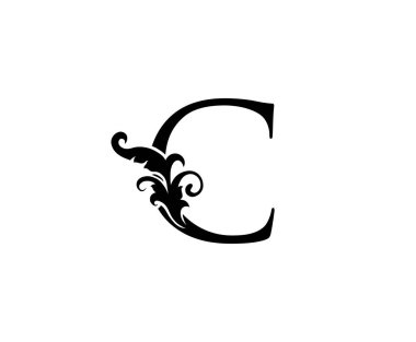 Klasik C Harfi Logosu. Butik, Mücevher, Güzellik Salonu, Kozmetik, Kaplıca, Otel ve Restoran Logosu için Klas Yaprak Şekli Siyah Mektup Tasarımı Mükemmel.