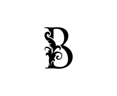 Klasik B Harfi Logosu. Butik, Mücevher, Güzellik Salonu, Kozmetik, Kaplıca, Otel ve Restoran Logosu için Klas Yaprak Şekli Siyah Mektup Tasarımı Mükemmel.