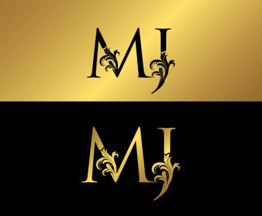 MJ Altın Harfler Logo Simgesi, şık altın harfli logo simgesi butik, restoran, düğün servisi, otel veya iş kimliği için uygun.
