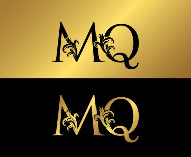 MQ Altın Harfler Logo Simgesi, şık altın harfli logo simgesi butik, restoran, düğün servisi, otel veya iş kimliği için uygun.
