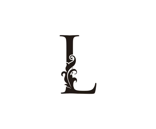 Vintage Letter Logo Zwarte Bloemen Brief Met Stijlvolle Bladeren Vorm — Stockvector