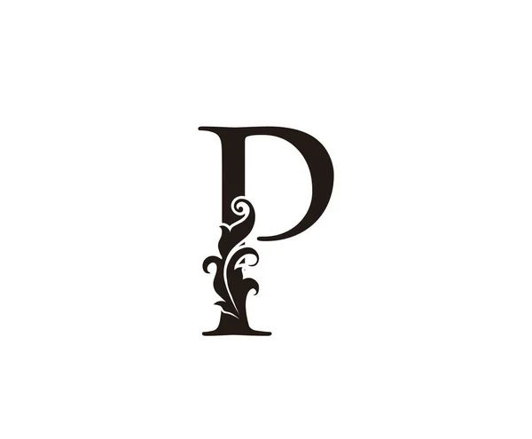Logo Literki Rocznika Black Floral Letter Classy Leaves Kształt Projektu — Wektor stockowy
