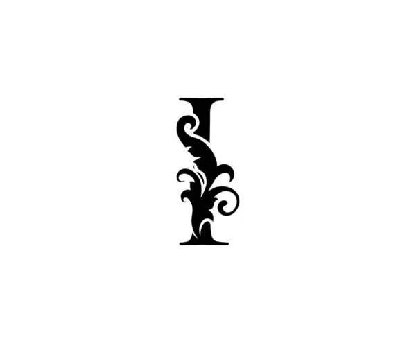 Logotipo Letra Vintage Carta Floral Preta Com Folhas Elegantes Design — Vetor de Stock