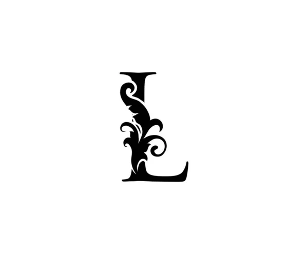 Logo Lettera Vintage Lettera Floreale Nera Con Foglie Classe Design — Vettoriale Stock