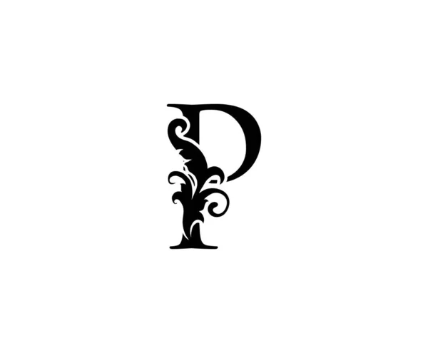 Logotipo Letra Vintage Carta Floral Preta Com Folhas Elegantes Design —  Vetores de Stock