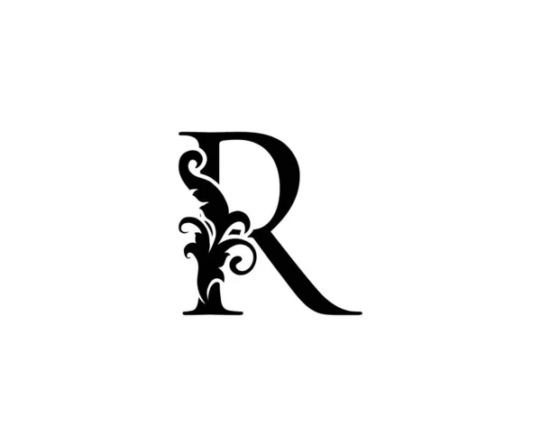 Vintage Letter Logo Black Floral Letter Classy Leaves Shape Design — Stock Vector
