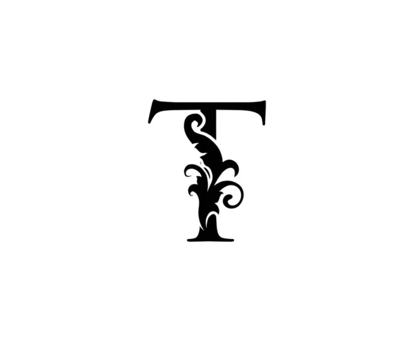 Logotipo Vintage Letter Carta Floral Negra Con Hojas Con Clase — Vector de stock