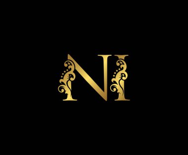 İlk harf NI, Altın Logo Simgesi, şık altın harfli logo simgesi butik, restoran, düğün servisi, otel veya iş kimliği için uygun..