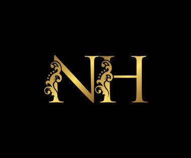 İlk harf NH, Altın Logo Simgesi, şık altın harfli logo simgesi butik, restoran, düğün servisi, otel veya iş kimliği için uygun..