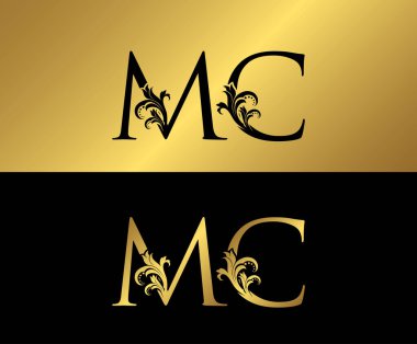 MC Altın Harfler Logo Simgesi, şık altın harfli logo simgesi butik, restoran, düğün servisi, otel veya iş kimliği için uygun.