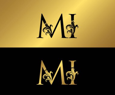 MI Golden Letters Logo Simgesi, şık altın harfli logo simgesi butik, restoran, düğün servisi, otel veya iş kimliği için uygun.