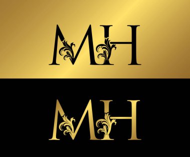 MH Altın Harfler Logo Simgesi, şık altın harfli logo simgesi butik, restoran, düğün servisi, otel veya iş kimliği için uygun.