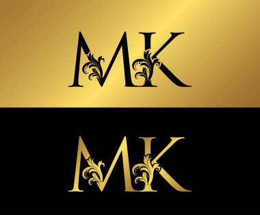MK Altın Harfler Logo Simgesi, şık altın harfli logo simgesi butik, restoran, düğün servisi, otel veya iş kimliği için uygun.
