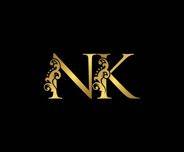 首字母Nk 金色标志图标 精美的金字标识图标 适用于精品店 婚礼服务 酒店或商务身份 — 图库矢量图片