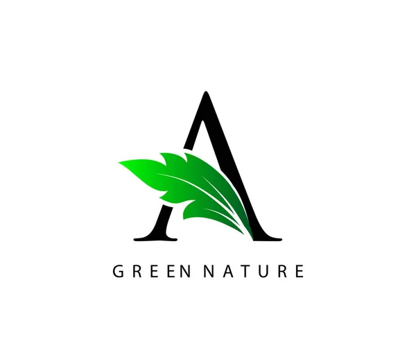 Nature Une Lettre Green Leaf Logo Design — Image vectorielle