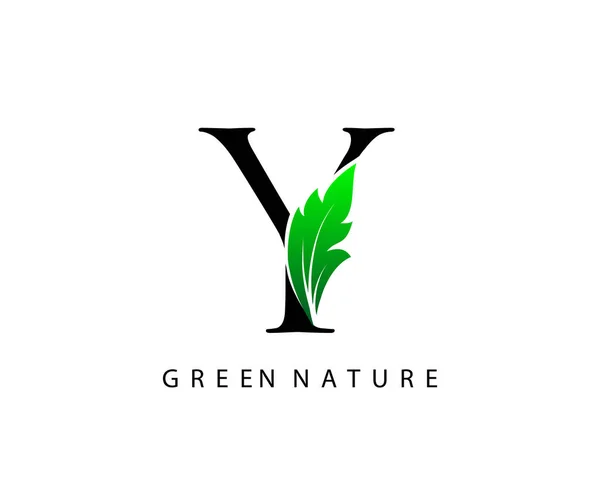Nature Lettre Logo Feuille Verte Design — Image vectorielle