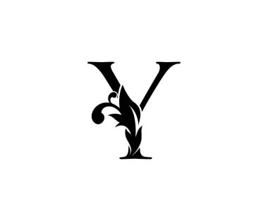 Klasik Y harfli logo. Butik, Mücevher, Güzellik Salonu, Kozmetik, Kaplıca, Otel ve Restoran Logosu için Klas Yaprak Şekli Siyah Mektup Tasarımı Mükemmel.