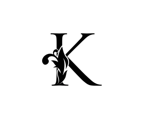 Logo Vintage Letter Lettre Florale Noire Avec Feuilles Classy Design — Image vectorielle