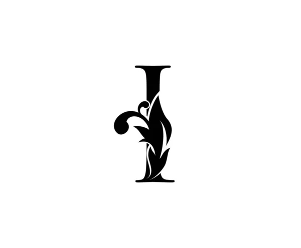 Vintage Lettera Logo Lettera Floreale Nera Con Foglie Classe Design — Vettoriale Stock