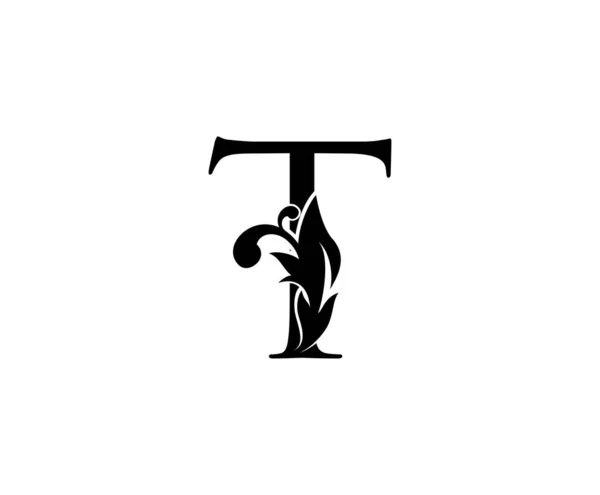 ヴィンテージTレターロゴ ブティック ジュエリー 美容室 化粧品 ホテル レストランのロゴに最適な黒花の手紙 — ストックベクタ
