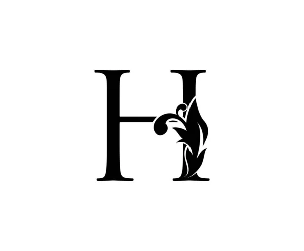 Logotipo Letra Vintage Carta Floral Preta Com Folhas Elegantes Design —  Vetores de Stock